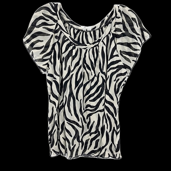 Relativity Tops - Relativity M Black White Zebra Animal Print Lightweight Simple Blouse RN# 69016